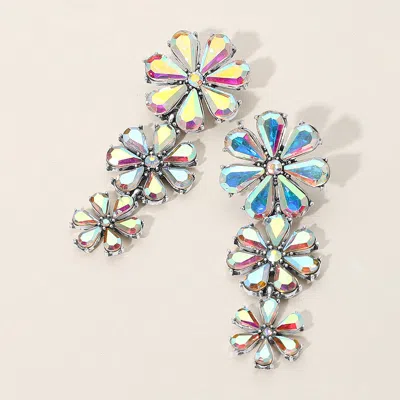 Fashnzfab Iridescent Flower Stone Cluster Link Drop Earrings In Multi