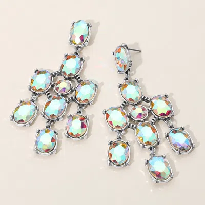 Fashnzfab Iridescent Oval Stone Cluster Chandelier Dangle Earrings In Multi