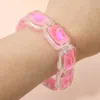 Fashnzfab Iridescent Rectangular Resin Frame Beaded Stretch Bracelet In Pink