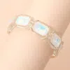 Fashnzfab Iridescent Rectangular Resin Frame Beaded Stretch Bracelet In White