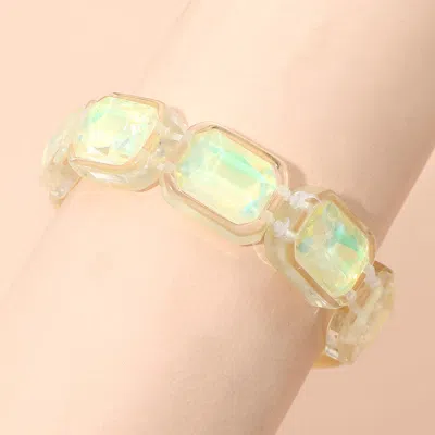 Fashnzfab Iridescent Rectangular Resin Frame Beaded Stretch Bracelet In Yellow