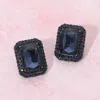 Fashnzfab Iridescent Rectangular Rhinestone Evening Stud Earrings In Blue