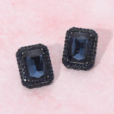 Fashnzfab Iridescent Rectangular Rhinestone Evening Stud Earrings In Blue