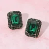 Fashnzfab Iridescent Rectangular Rhinestone Evening Stud Earrings In Green
