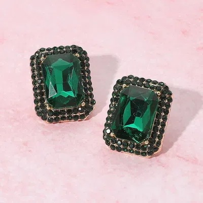 Fashnzfab Iridescent Rectangular Rhinestone Evening Stud Earrings In Multi