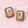 Fashnzfab Iridescent Rectangular Rhinestone Evening Stud Earrings In Pattern