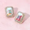 Fashnzfab Iridescent Rectangular Rhinestone Evening Stud Earrings In Purple