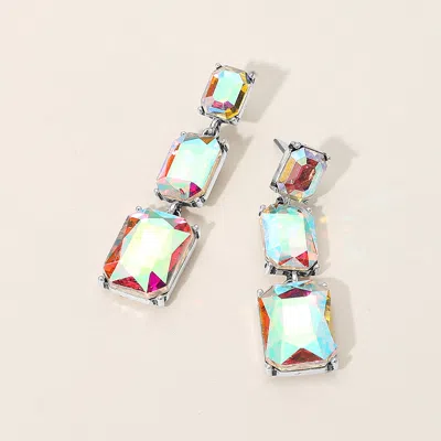 Fashnzfab Iridescent Rectangular Stone Cluster Link Drop Earrings In Multi