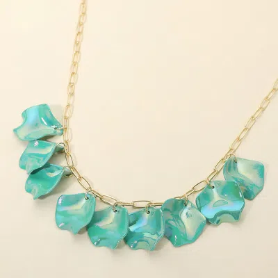 Fashnzfab Iridescent Resin Petal Paperclip Chain Necklace In Green