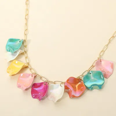 Fashnzfab Iridescent Resin Petal Paperclip Chain Necklace In Metallic