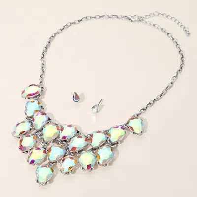 Fashnzfab Iridescent Teardrop Cluster Statement Necklace In Multi