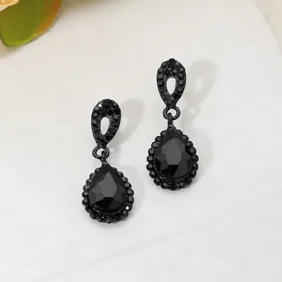 Fashnzfab Iridescent Teardrop Crystal Dangle Earrings In Black