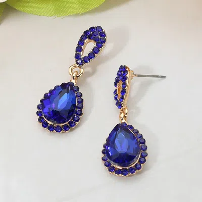 Fashnzfab Iridescent Teardrop Crystal Dangle Earrings In Blue