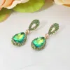 Fashnzfab Iridescent Teardrop Crystal Dangle Earrings In Green