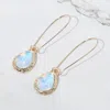 Fashnzfab Iridescent Teardrop Stone Dangle Earrings In Gold