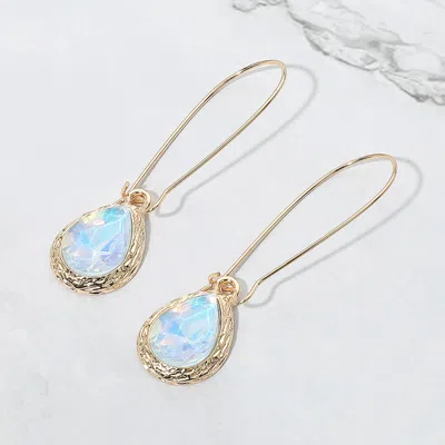 Fashnzfab Iridescent Teardrop Stone Dangle Earrings In Gold