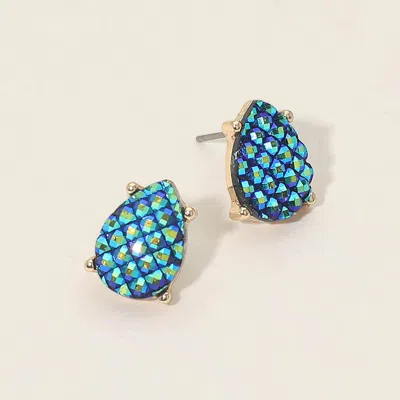 Fashnzfab Iridescent Textured Teardrop Cluster Stud Earrings In Blue
