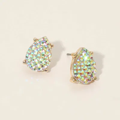 Fashnzfab Iridescent Textured Teardrop Cluster Stud Earrings In White