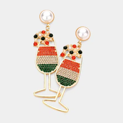 Fashnzfab Irish St Patricks Day Pearl Stone Paved Champaign Glass Dangle Earrings In Multi