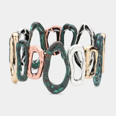 Fashnzfab Irregular Circle Burnished Metal Stretch Bracelet In Multi
