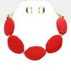 Fashnzfab Irregular Colored Oval Collar Necklace In Red