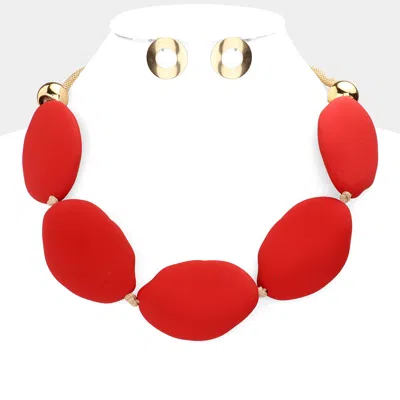 Fashnzfab Irregular Colored Oval Collar Necklace In Red