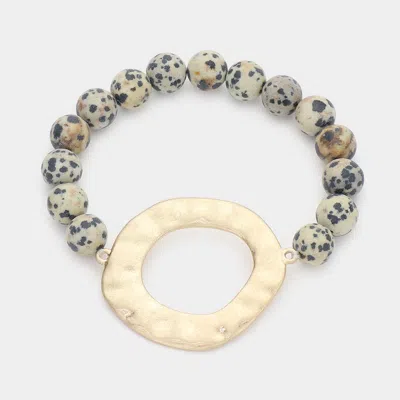 Fashnzfab Irregular Open Metal Charm Semi Precious Stretch Bracelet Black, Neutral In Multi