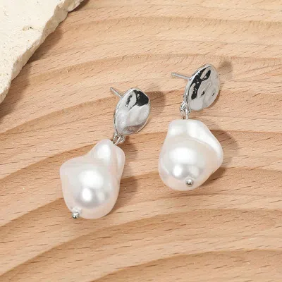 Fashnzfab Irregular Pearl Drop Earrings In Metallic