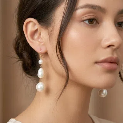 Fashnzfab Irregular Triple Pearl Link Drop Earrings In Gold