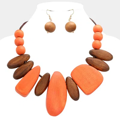 Fashnzfab Irregular Wood Link Necklace In Orange