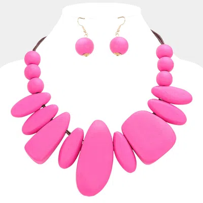 Fashnzfab Irregular Wood Link Necklace In Pink
