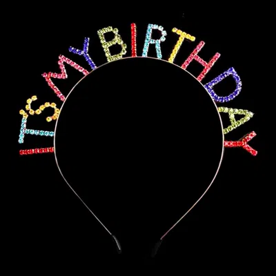 Fashnzfab It Is My Birthday Rhinestone Headband In Multi