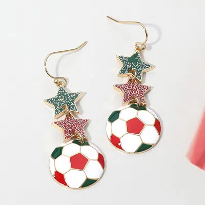 Fashnzfab Italy Glittered Double Star Soccer Ball Drop Earrings In Multi