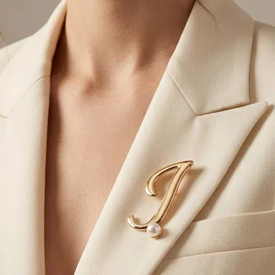 Fashnzfab -j- Pearl Accent Initial Letter Pin Brooch In Silver