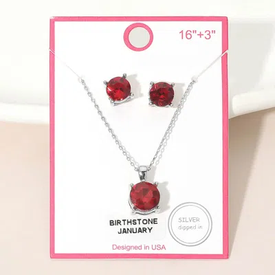 Fashnzfab January - Gold Dipped Birthstone Pendant Necklace In Red