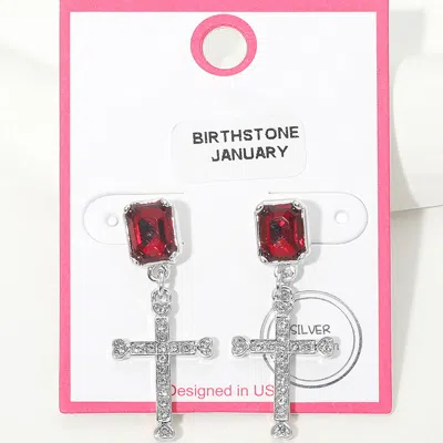 Fashnzfab January - Silver Dipped Birthstone Cross Drop Earrings In Multi