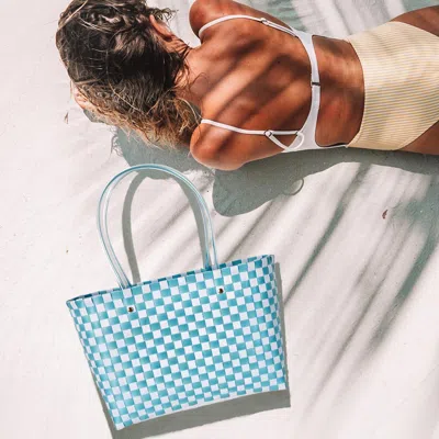 Fashnzfab Jelly Tube Top Handle Basket Weave Tote Bag / Shoulder Bag In Blue