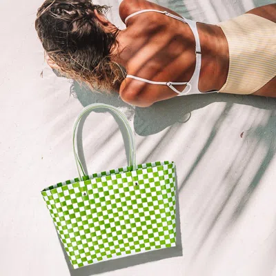Fashnzfab Jelly Tube Top Handle Basket Weave Tote Bag / Shoulder Bag In Green