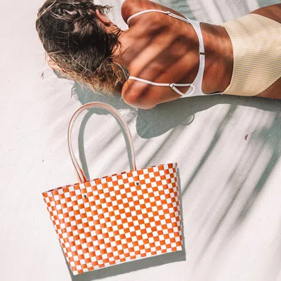 Fashnzfab Jelly Tube Top Handle Basket Weave Tote Bag / Shoulder Bag In Orange