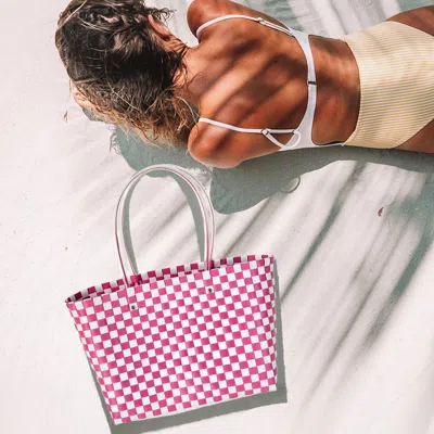 Fashnzfab Jelly Tube Top Handle Basket Weave Tote Bag / Shoulder Bag In Pink