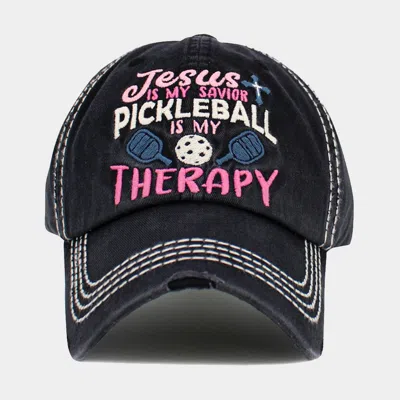 Fashnzfab Jesus Is My Savior Pickleball Is My Therapy Message Vintage Baseball Cap In Black