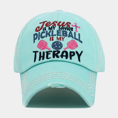 Fashnzfab Jesus Is My Savior Pickleball Is My Therapy Message Vintage Baseball Cap In Green