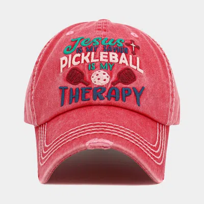 Fashnzfab Jesus Is My Savior Pickleball Is My Therapy Message Vintage Baseball Cap In Pink