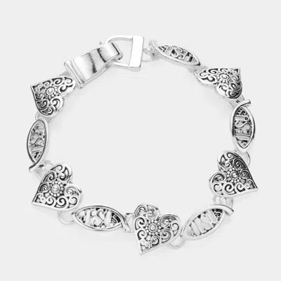 Fashnzfab Jesus Message Ichthys Heart Link Magnetic Bracelet Antique Silver In Multi