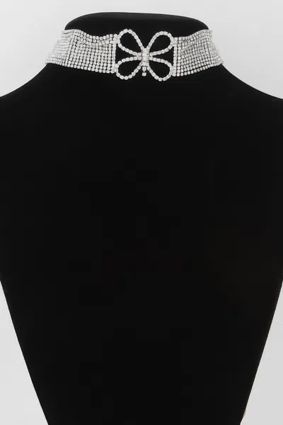 Fashnzfab Jeweled Butterfly Choker Necklace In Silver