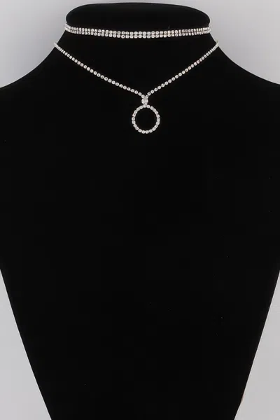 Fashnzfab Jeweled Circle Choker Necklace In White