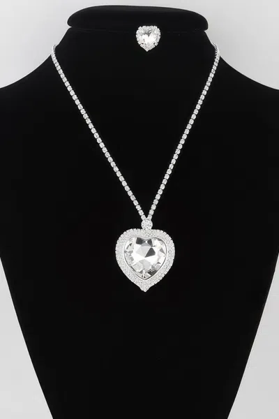 Fashnzfab Jeweled Crystal Heart Necklace In Metallic