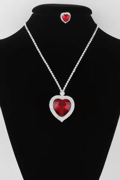 Fashnzfab Jeweled Crystal Heart Necklace In Red