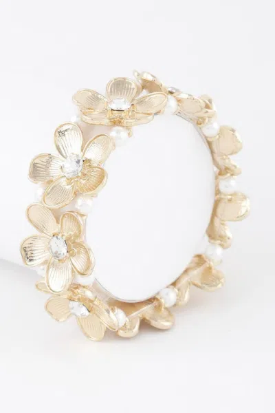 Fashnzfab Jeweled Flower Bracelet In Gold