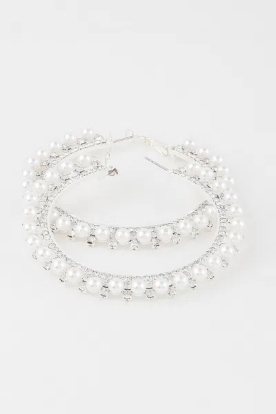 Fashnzfab Jeweled Pearl Hoop Earrings In Multi